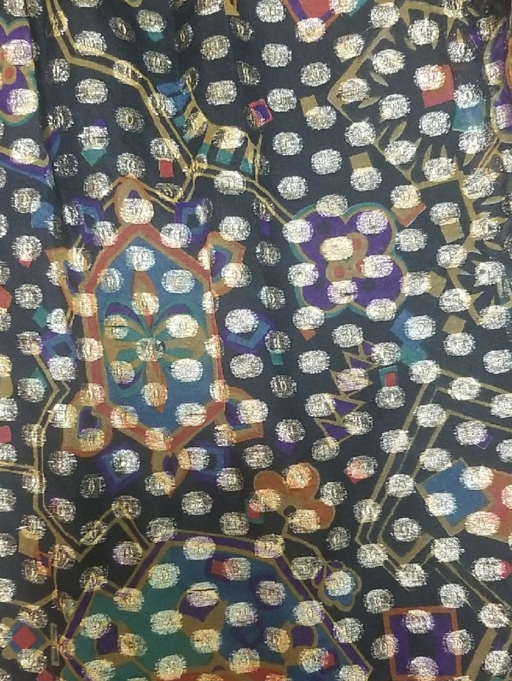 Black Long Sleeve Maxi Dress with Multicolor Metallic Brocade Skirt - Picture 2 of 10